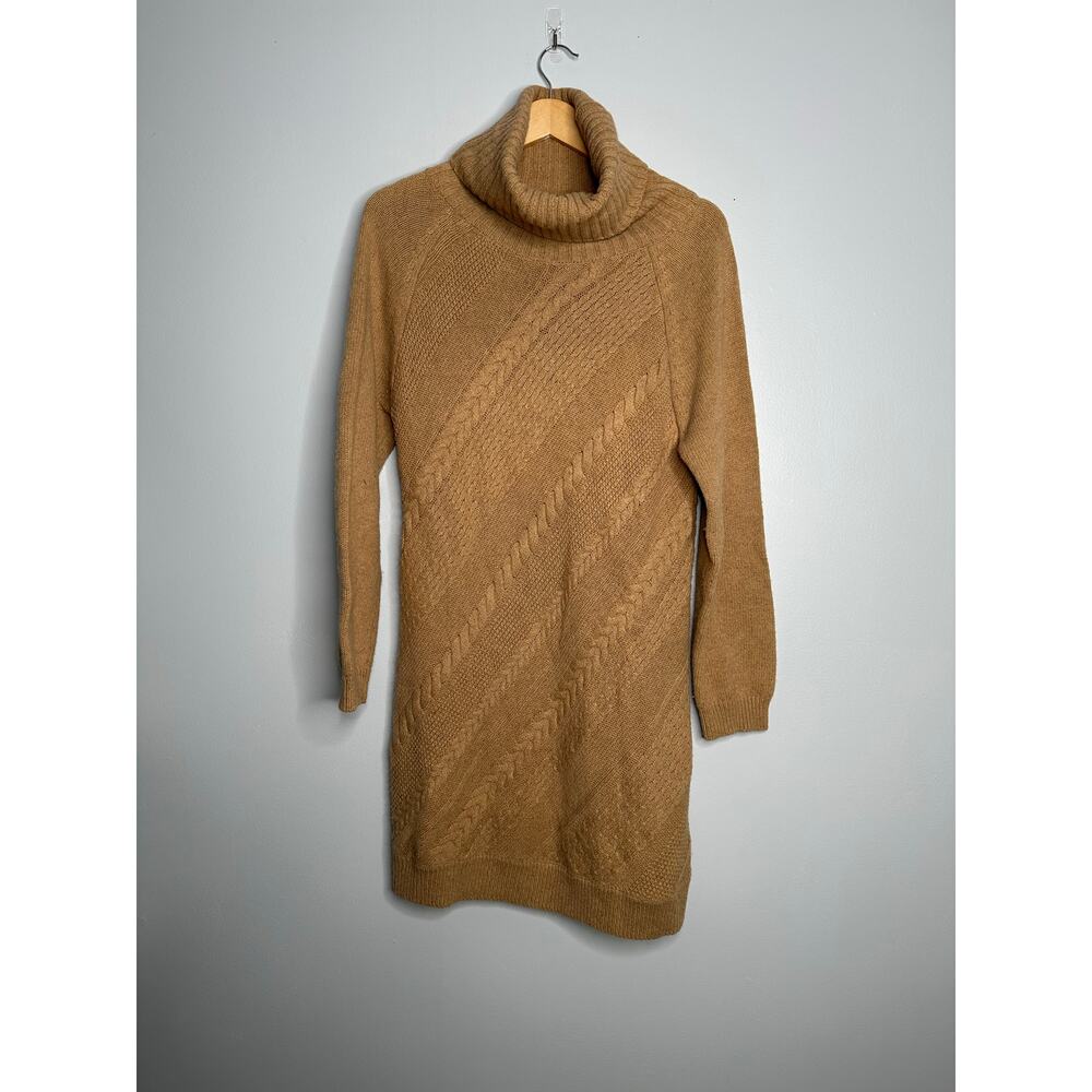Soft Surroundings Tunic Sweater Women M Tan Cotton Wool Cable Knit Turtleneck
